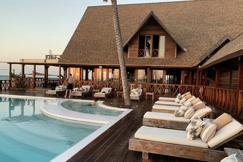 Resort pool at dusk